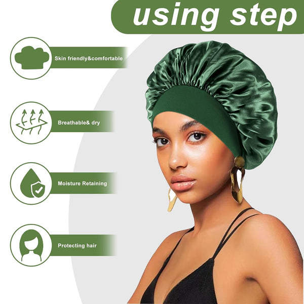 4PCS Silk Bonnet for Sleeping - Hair Satin Bonnets for Black Women Men,Wrap Cap for Curly Hair,Elastic Wide Band Bonnet Shower Cap for Sleeping
