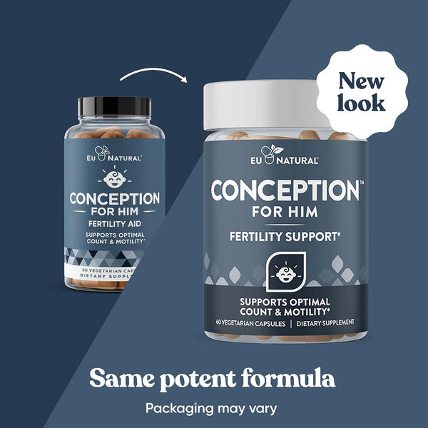 Eu Natural Conception for Him - Male Fertility Supplements with Ashwagandha, Folate & Zinc - Sperm Count, Motility & Strength Support - Fertility