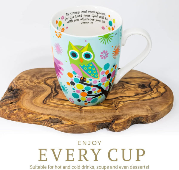 Divinity Boutique Owl Mug - Inspirational Ceramic Coffee Mug with Scripture for Women, Mom, Friends, Owl Lovers that is Colorful and Dishwasher
