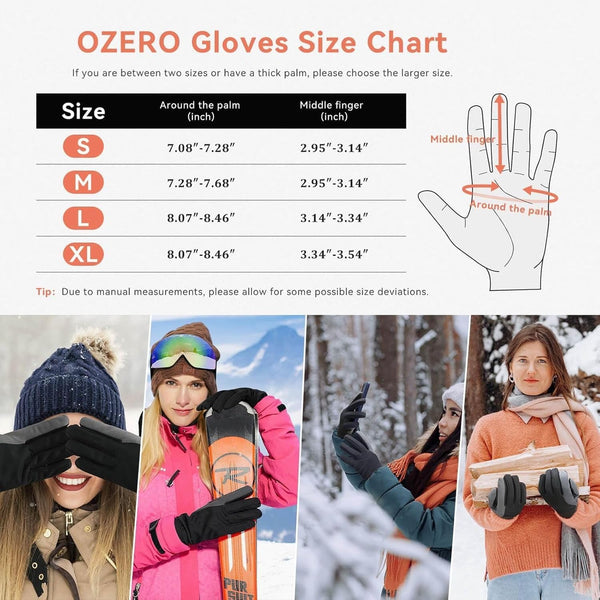 OZERO Winter Gloves for Women - Touchscreen Anti-Slip Palm Windproof Thermal Cycling Glove for Texting Hiking Driving Running