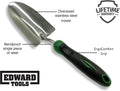 Edward Tools Bend-Proof Garden Trowel - Heavy Duty Polished Stainless Steel - Rust Resistant Oversized Garden Hand Shovel for Quicker Work - Digs