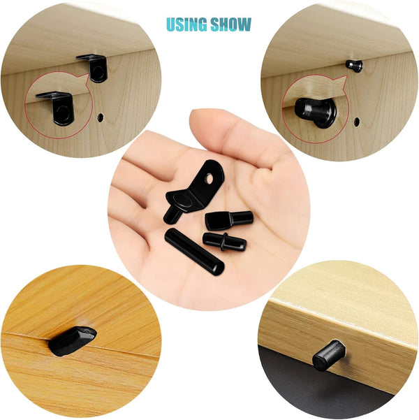 104Pcs Shelf Pins Pegs Kit,4 Styles Shelf Support Pegs,Bookshelf Pegs for Shelves,Cabinet Shelf Bracket Pegs Shelf Holders Pins for Kitchen