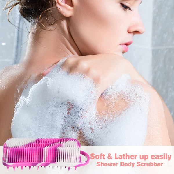 Silicone Body Scrubber, 2 in 1 Body Brush & Hair Scalp Brush for Shower and Bath, Easy Clean, Lathers Well, Stimulating Blood Circulation More