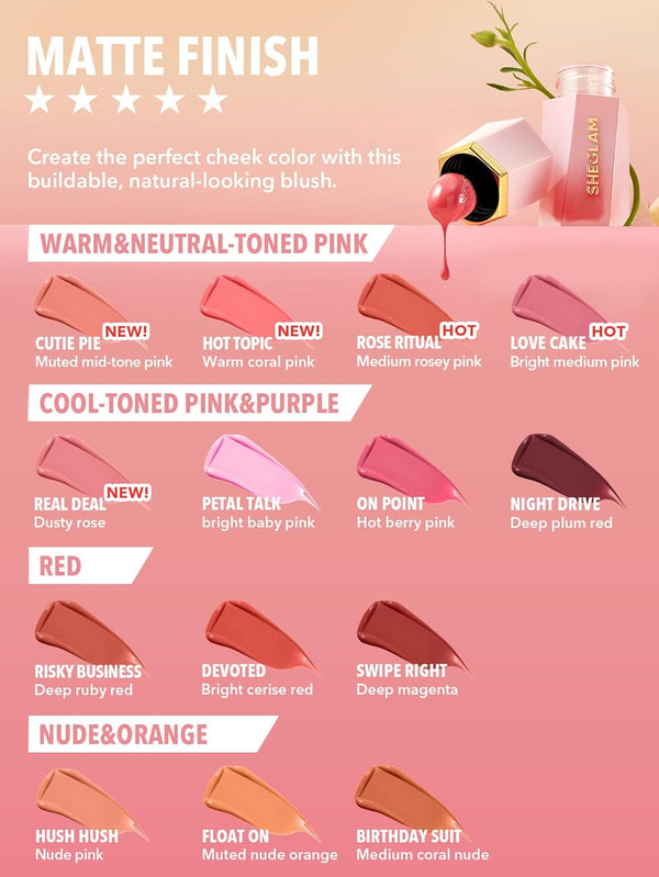 SHEGLAM Color Bloom Liquid Blush Makeup for Cheeks Matte Finish -Hot Topic
