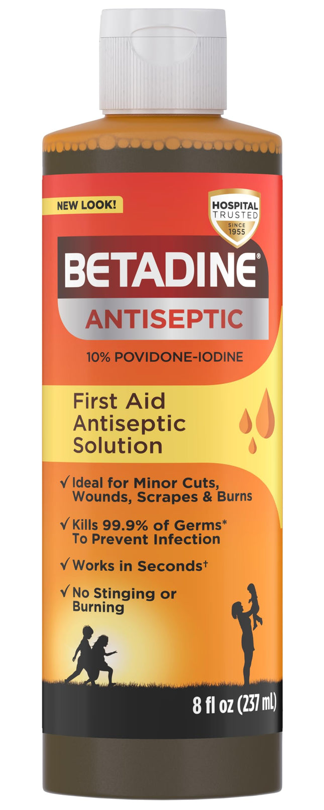 Betadine Antiseptic First Aid Solution, Povidone-Iodine 10%, Infection Protection, Kills Germs in Minor Cuts Scrapes and