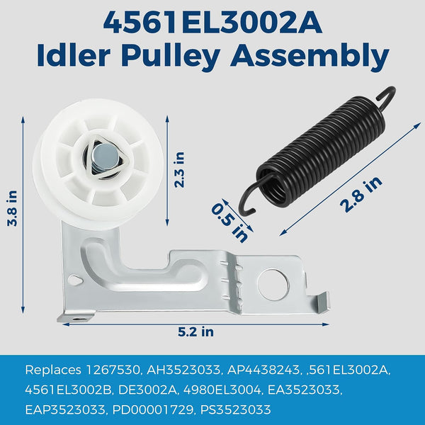 Romalon Dryer Repair Roller kit for Kenmore LG 4581EL2002C Roller Assembly 4561EL3002A Idler Pulley Assembly and 4400EL2001A (4400EL2001F) Dryer Belt