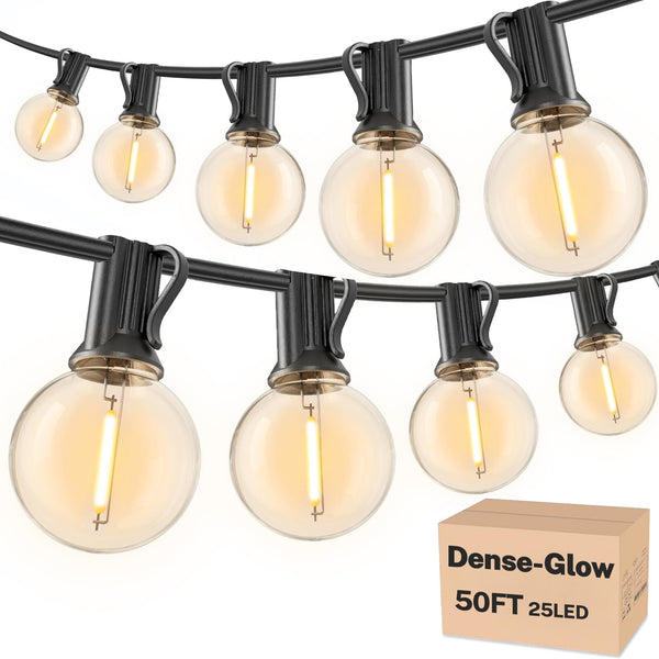 RTTY Outdoor String Lights 50ft, G40 Led Patio Lights with 26pcs Bulbs,Waterproof Shatterproof Dimmable Hanging Connectable Globe Outdoor Lights