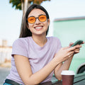 LIKSMU Blue Light Blocking Glasses Computer Gaming TV Phone Sleeping Glasses Women Men Professional Filter Anti Eyestrain B1 Orange Lens 99.9%