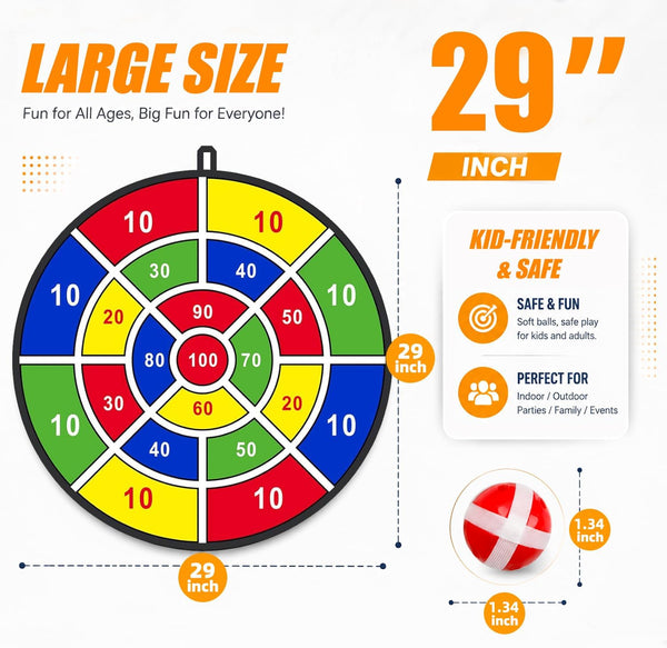 BooTaa 29" Large Dart Board for Kids, Kids Dart Board with Sticky Balls, Boys Toys, Indoor/Sport Outdoor Fun Party Play Game Toys, Birthday Gifts