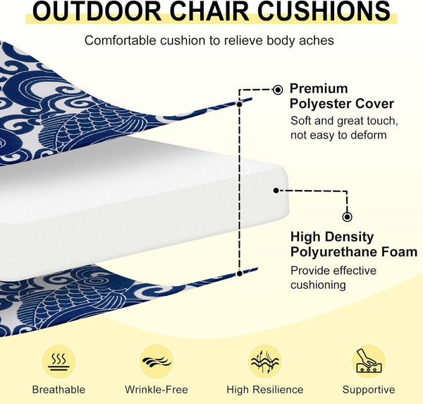 downluxe Outdoor Chair Cushions Set of 2 for Patio Furniture, Water-Resistant Patio Chair Cushions with Ties, High Density Foam Outdoor Seat