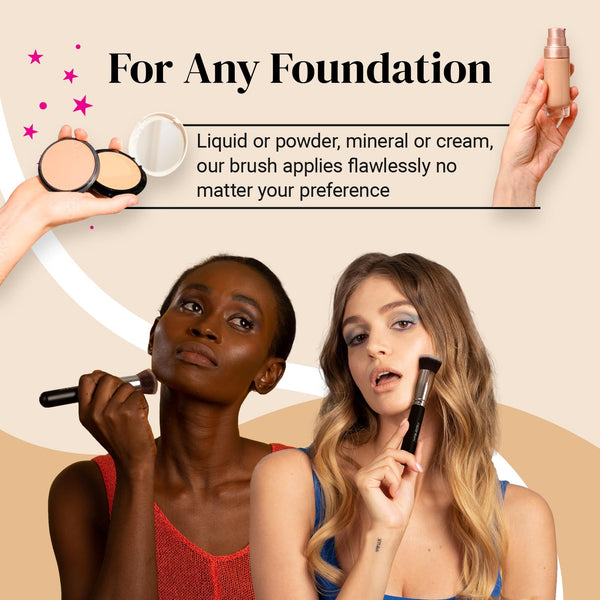 Flat Top Kabuki Foundation Brush by KESHIMA - Premium Makeup Brush for Liquid, Cream, and Powder - Buffing, Blending, and Face - 1.2" Top Diameter