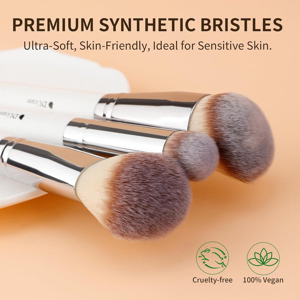 DUcare Foundation Contour Blush Conceal Brush Set, 3PCS Angled Synthetic Kabuki Brush for Blending Setting Buffing with Liquid, Cream and Powder