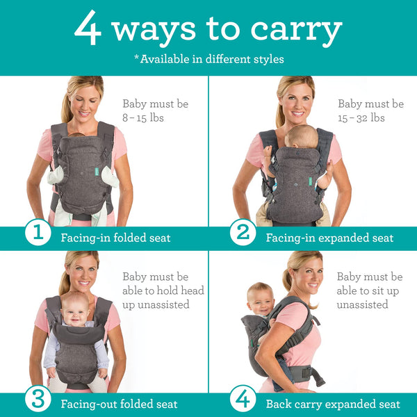 Infantino Flip 4-in-1 Baby Carrier Convertible Ergonomic, Gray | Adjustable fit, Enhanced lumbar support, Ergonomic hands-free parenting, Registry