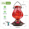 BOLITE Hummingbird Feeders for Outdoors Hanging, Hand Blown, Red, 22oz | Glass Hummingbird Feeder with Ant Moat, 5 Bee-Proof Ports, Leak-Proof,
