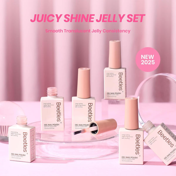 Beetles Jelly Gel Nail Polish Set, 6 Colors Shimmer Gel Polish Kit | Glitter Shimmer Nude Pink Brown Sheer Transparent Effect Soak Off UV Lady