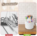 Desk Organizer, 360-Degree Rotating Pencil Pen Holders For Desk, Diamond Pattern Pen Organizer With 5 Compartments, Cute Desk Accessories Decor