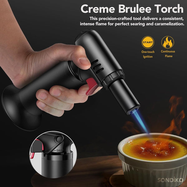 Sondiko Butane Torch, Refillable Soldering Torch with Visible Fuel Window Black 1-Pack