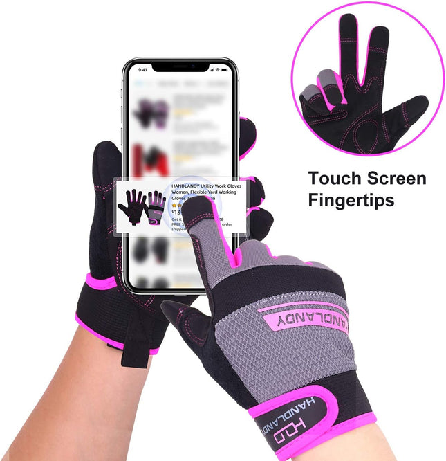 HLDD HANDLANDY Work Gloves Women, Safety Work Gloves Touchscreen Working Glove for Mechanic, Gardening, Construction, DI