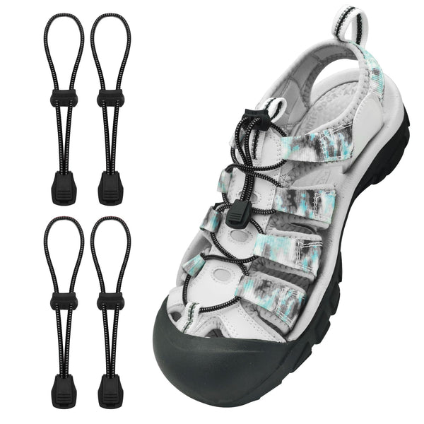 2 Pairs Elastic No Tie Shoe Laces Replacement Laces for Keen Sandal, Round No Tie Shoelaces for Adults and Kids 2 Pairs Black