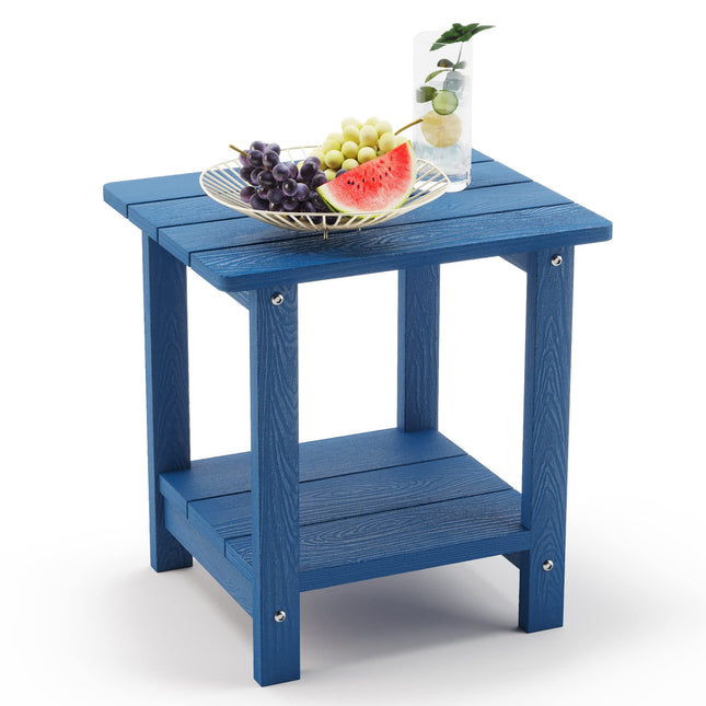 LUE BONA Adirondack Outdoor Side Table, 2-Tier Navy Blue HDPS Patio End Table We