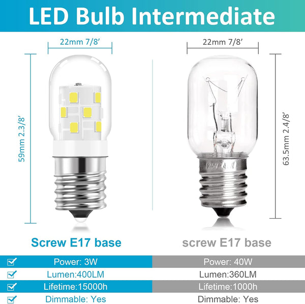 E17 LED Under Microwave Over Stove Light Bulb 125V Appliance 8206232A 40W Incandescent Equivalent, E17 Intermediate Base 3W Dimmable Light Bulb