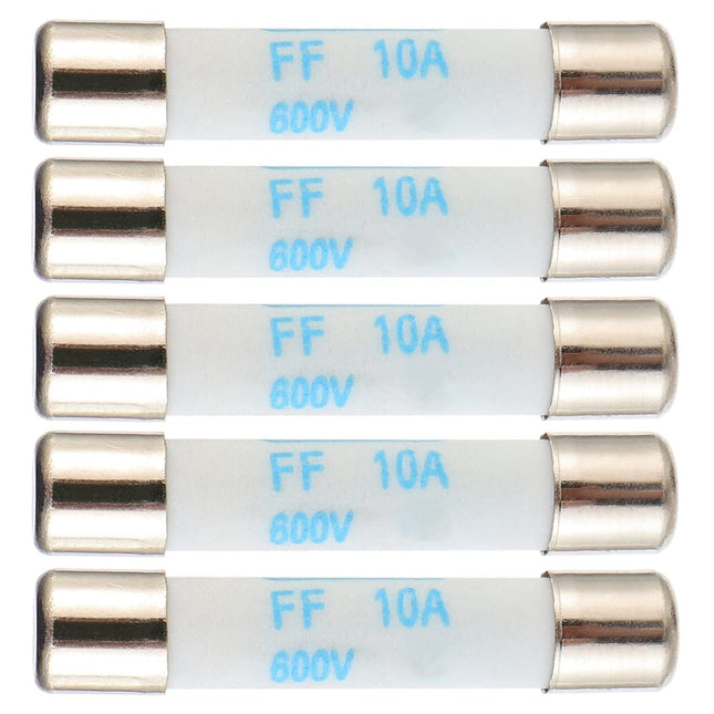 BOJACK Digital Multimeter Fuse 10A 600V DC Fast Acting Nickel-Plated Brass Ceramic Fuse 6.3X32 Mm FF10A (Pack of 5)