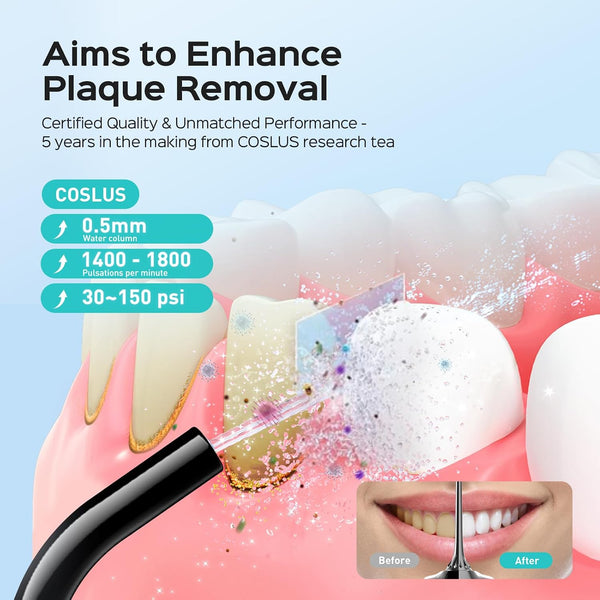 COSLUS C30 Water Dental Flosser Pick for Teeth: 4 Modes Cordless Portable 300ML Larger Tank Water Teeth Cleaner IPX7 Waterproof Flossing Cleaning