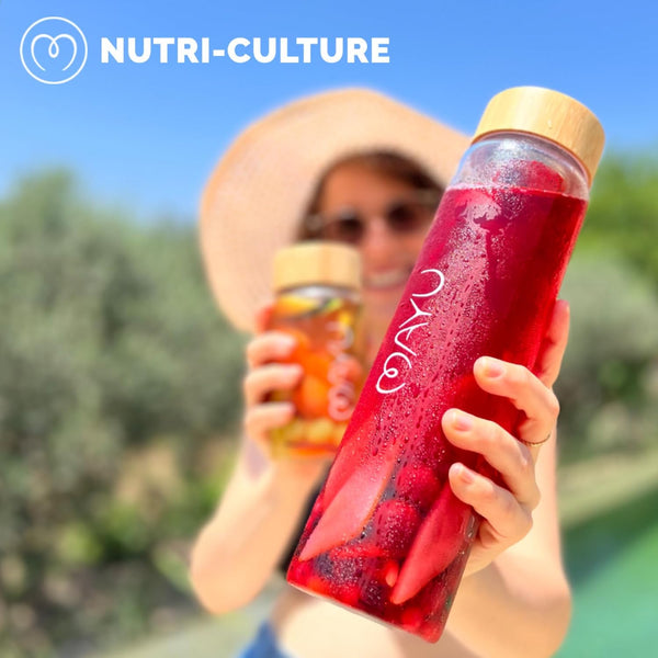 Mayu Water Bottle with Bamboo Lid, Eco Friendly & BPA Free, Plastic Free Borosilicate Glass Bottle - Zero Leak Design - for Outdoor Picnic,