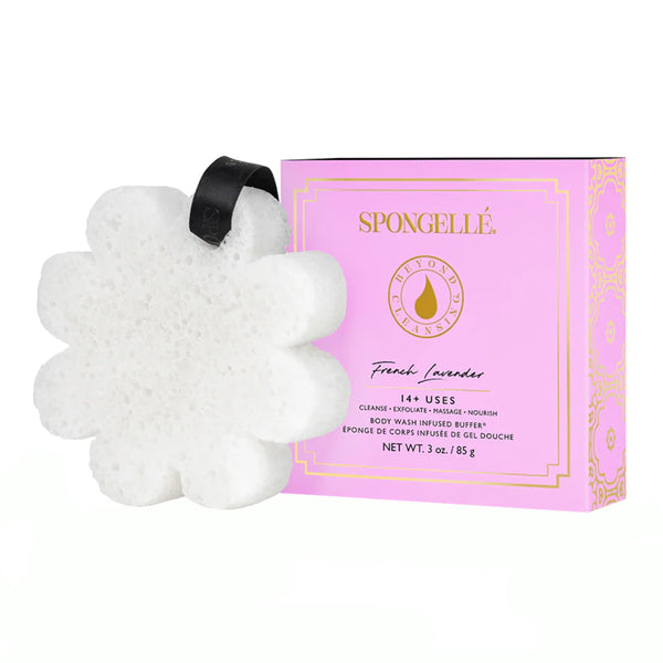 Spongelle French Lavender Wild Flower Buffer Body Scrubber with Box | Bath & Shower Loofah for Women | Exfoliator with Body Wash Infused | 14+ Uses
