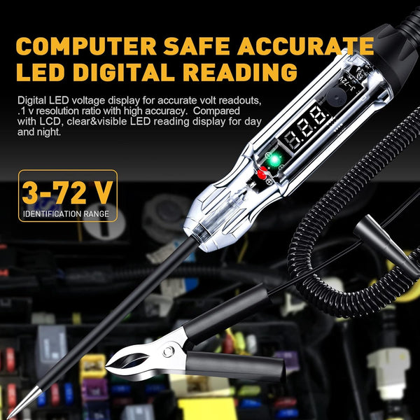 Upgraded Buzzer Automotive Test Light, DC 3-72V Heavy Duty Digital LED Circuit Tester with Voltmeter & Dual Color Polarity Indicate Light,