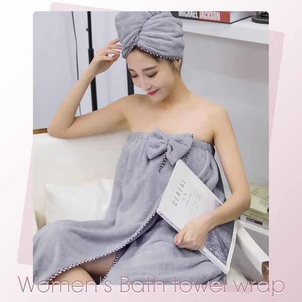 Women Bath Wrap Hair Towel - Adjustable Luxury Microfiber Soft Towels for Shower After Body Cover, Super Absorbent to Quick Drying Hair and Body,