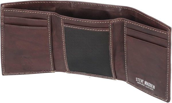 Steve Madden Men's Rfid Trifold Wallet With Id Window One Size Brown (Antique)
