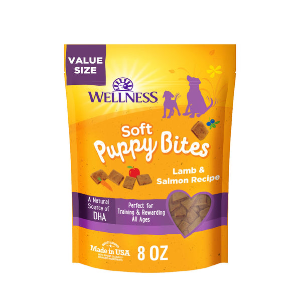 Wellness Soft Puppy Bites Dog Training Treats, Natural, Grain Free, Lamb and Salmon Recipe, 8 oz Bag Lamb & Salmon 8 Ounce (Pack of 1)