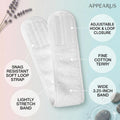 APPEARUS Cotton Terry Cloth Facial Headband 4 Pack White | Absorbent cotton terry with adjustable hook and loop band. Designed for estheticians,