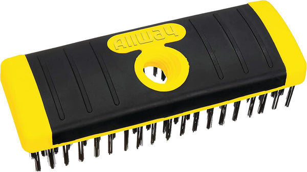 ALLWAY SB619 Carbon Steel Wire Scrub Brush Block | Soft-Grip, Threaded Pole Socket, Chemical and Solvent Resistant Bristles