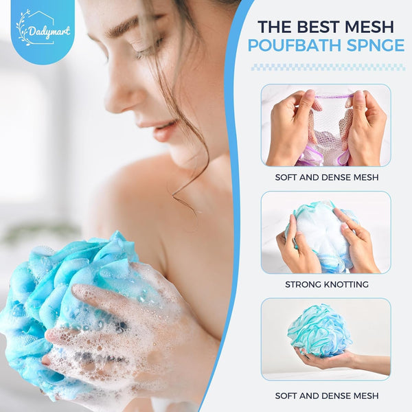 Bath Shower Loofah Sponge 60G Bath Mesh Pouf Shower Ball Body Scrubber Exfoliating Bath Sponge for Women and Men, Set of 4, Flower