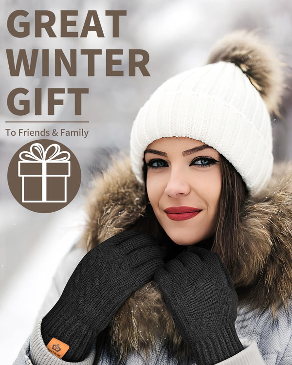 Thermal Winter Gloves-Fleece Lining for Men Women Black