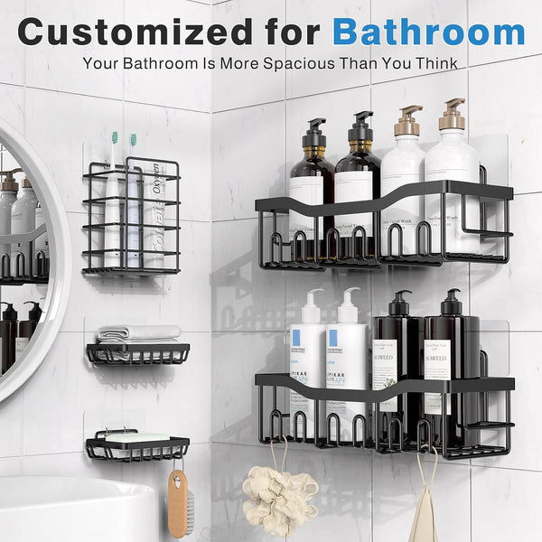 EUDELE Adhesive Shower Caddy, 5 Pack Rustproof Stainless Steel Bath Organizers With Large Capacity, No Drilling Shelves for Bathroom Storage &