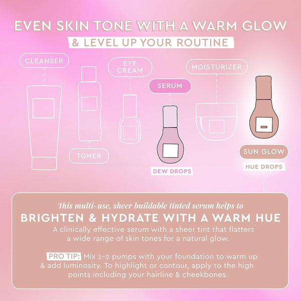 Glow Recipe Hue Drops Bronzing Drops, Tinted Face Serum, Glow Primer + Liquid Highlighter, Niacinamide + Hyaluronic Acid, Radiant Warm Glow,