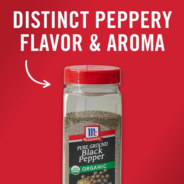 McCormick Black Pepper, Pure Ground, Organic, Non GMO, Enjoy Distinctive Pepper Flavor While Cooking & Tableside, 12 oz 12 Ounce (Pack of 1)