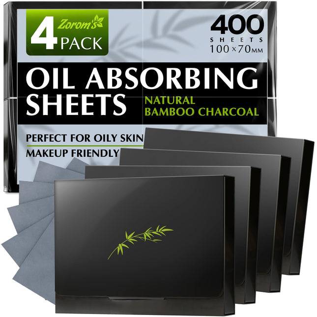 Natural Oil Blotting Sheets for Face with Bamboo Charcoal - 4Pk/400 Makeup Frien