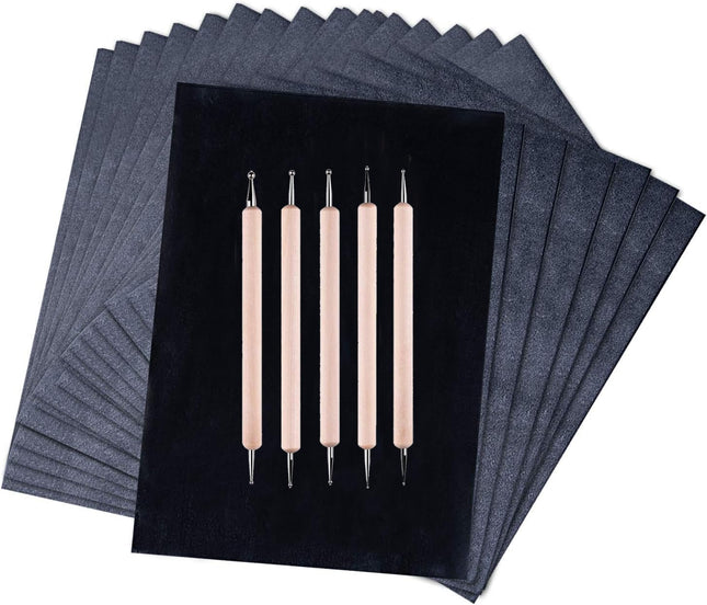 200 Sheets Carbon Paper Graphite Paper Black Carbon Transfer (8.5 X 11.5 Inch) with 5 PCS Embossing Styluses Dotting Too