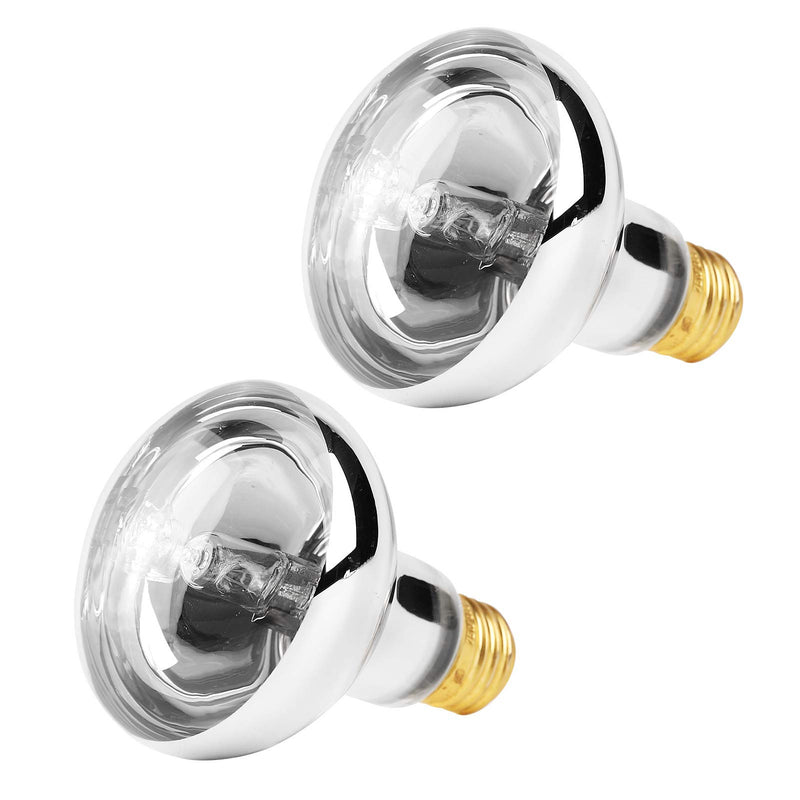 2 Pack 100W Reptile UVA Infrared Basking Spot Lamp,Full Spectrum Sun Soft Lighting Heat Bulbs,Silver Cover Glass,Bearded Dragon Light Bulbs for