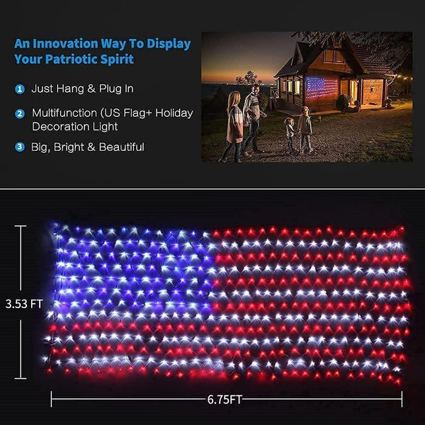 MZD8391 American Flag Lights 420 Super Bright LEDs, Waterproof LED US Flags Light for 4th of July Decorations, Memorial Day, Independence Day,