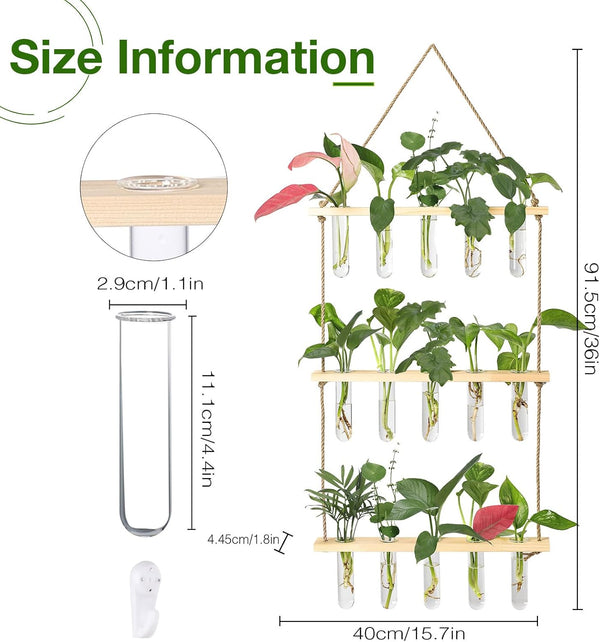 XXXFLOWER Wall Hanging Propagation Station with Wooden Stand 15 Tubes Beige 15 Tube Vases