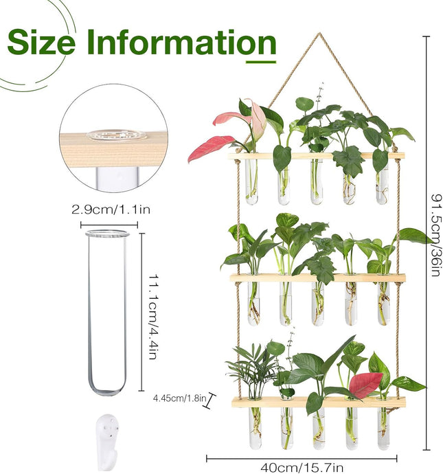 XXXFLOWER Wall Hanging Propagation Station with Wooden Stand 15 Tubes Beige 15 T