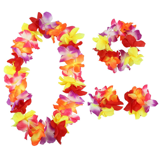 Hawaiian Leis Set,Hawaiian Luau Flower Leis Necklace Headband Bracelets Set,Esse