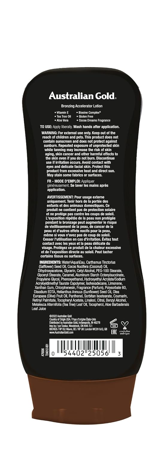 Australian Gold Dark Tanning Accelerator Lotion With Bronzer, 8 Ounce, New Package Same Formula, B003GX5SSC 8 Ounce (Pack of 1)