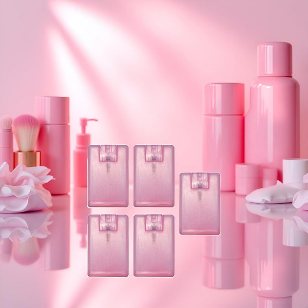 5Pcs PinkCard Type Spray Bottles Portable Fine Mist Spray Bottle Travel Bottle Refillable Cosmetic Spray Bottles for Women Beauty and Personal