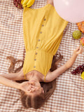 Arshiner Girl's Spaghetti Strap Button Down Summer Casual Sundress Dress | Midi, Sleeveless, A-line, with Pockets 9-10 Years Mustard